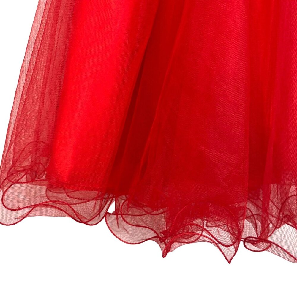 Red Satin & Tulle One-Shoulder Dress W/ Rhinestone Strap & Ruched Bodice Short S - Picture 7 of 12